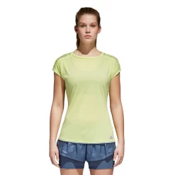 T-shirt Adidas Melbourne Tee Women Semi Frozen Yellow/Chalk Blue -Tennis Soldes Boutique ce0399 app on model standard white