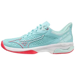 Chaussures De Tennis Mizuno Femme Wave Exceed Tour 5AC Tanager Turquoise Fiery Coral 2 Blanc